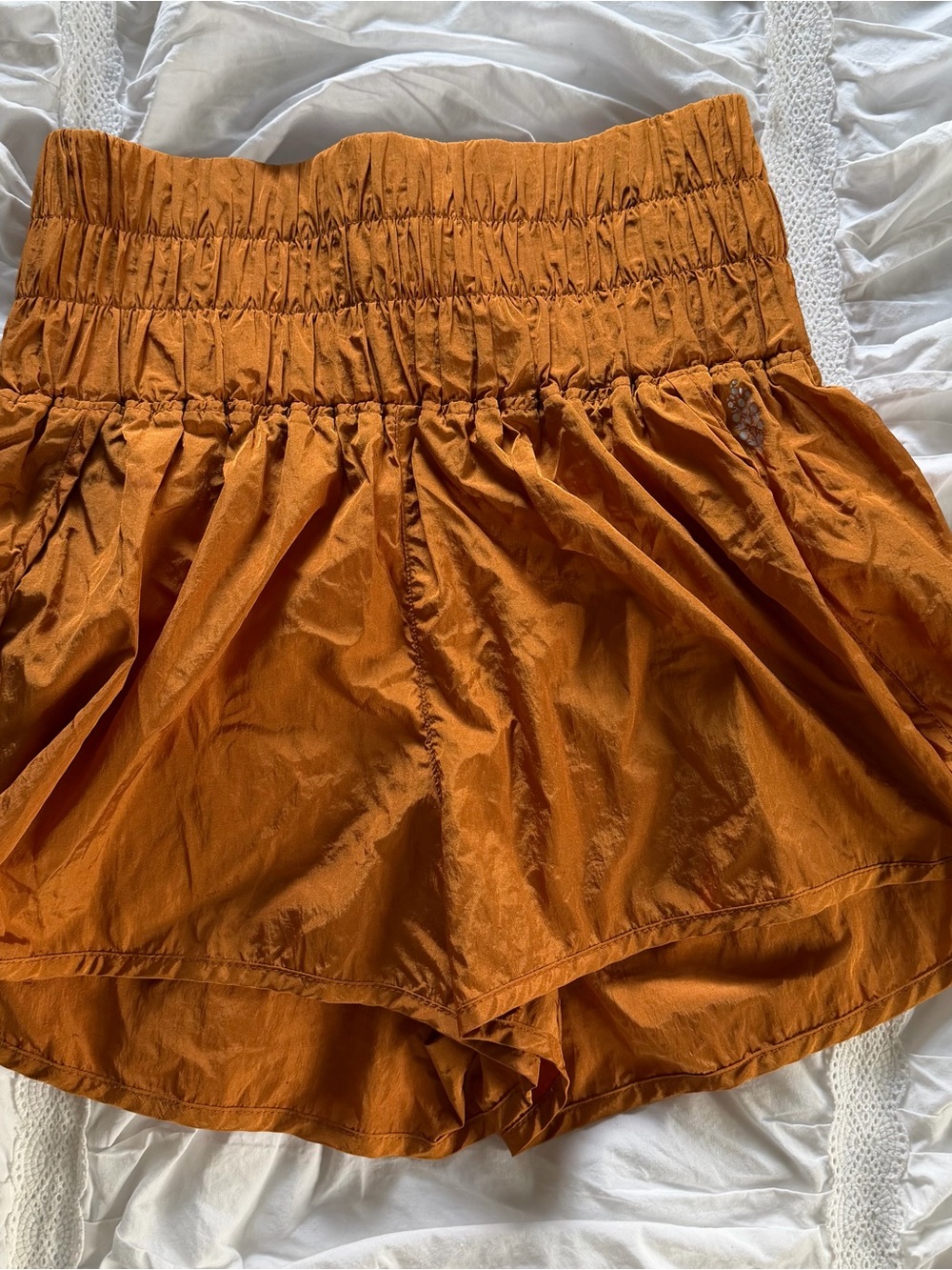FP Free People Movement High-Waist Smocked Rust Orange Women’s Shorts